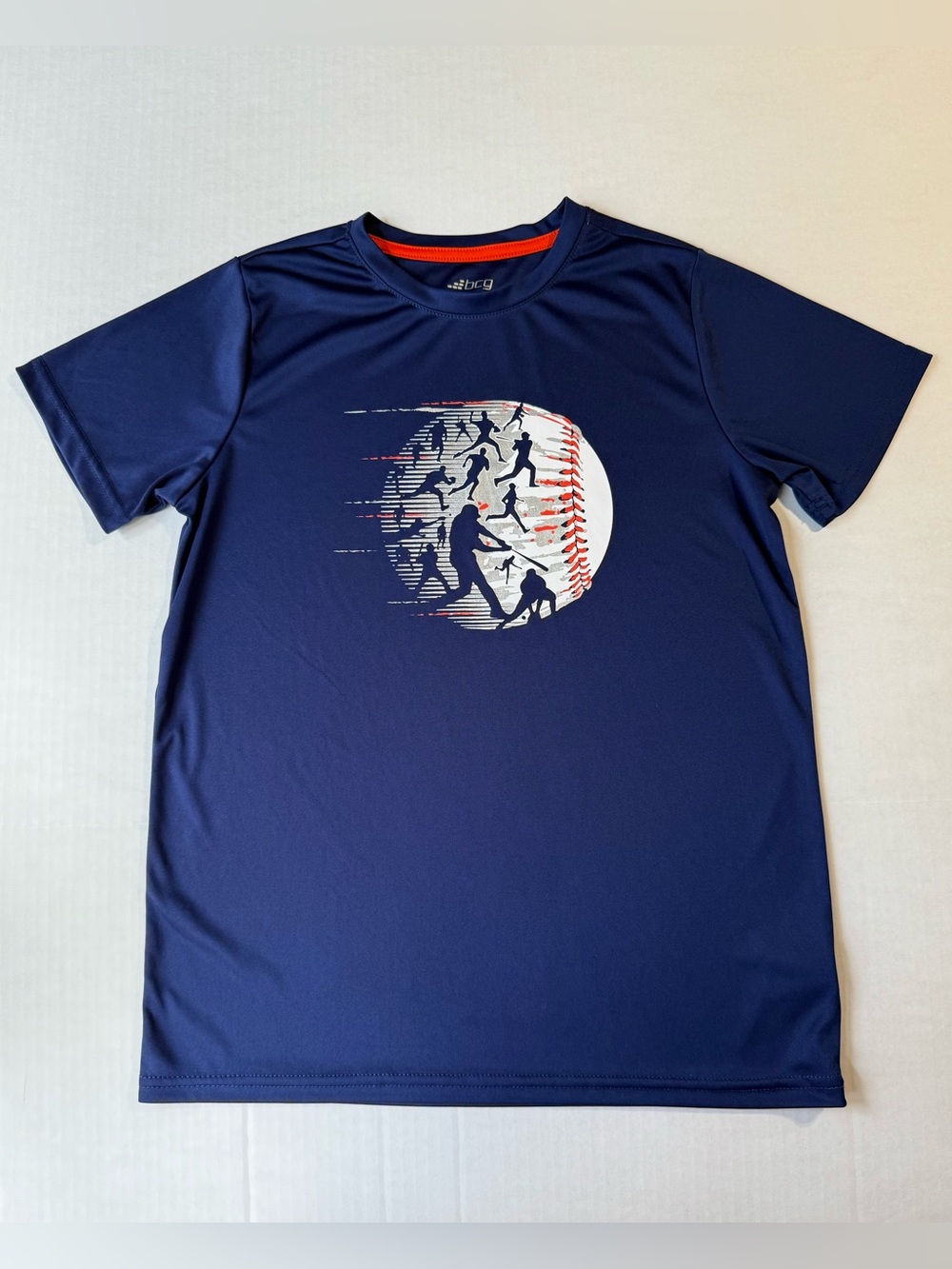 BCG Boys Size Large (14-16) Blue Performance Tee with Baseball Graphic